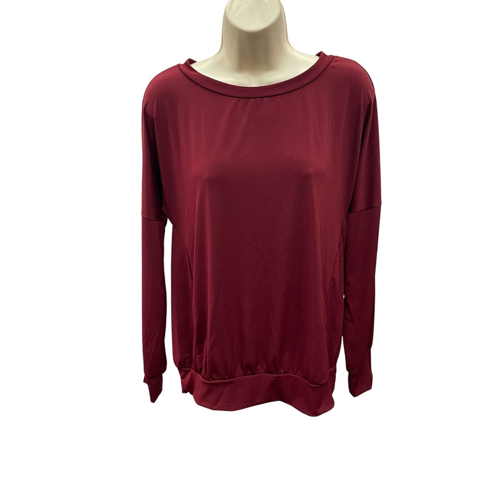 Brigitte Brianna Easy Day Wine Red Boat Neck Banded Hem Top BB680-T39-WN-M M